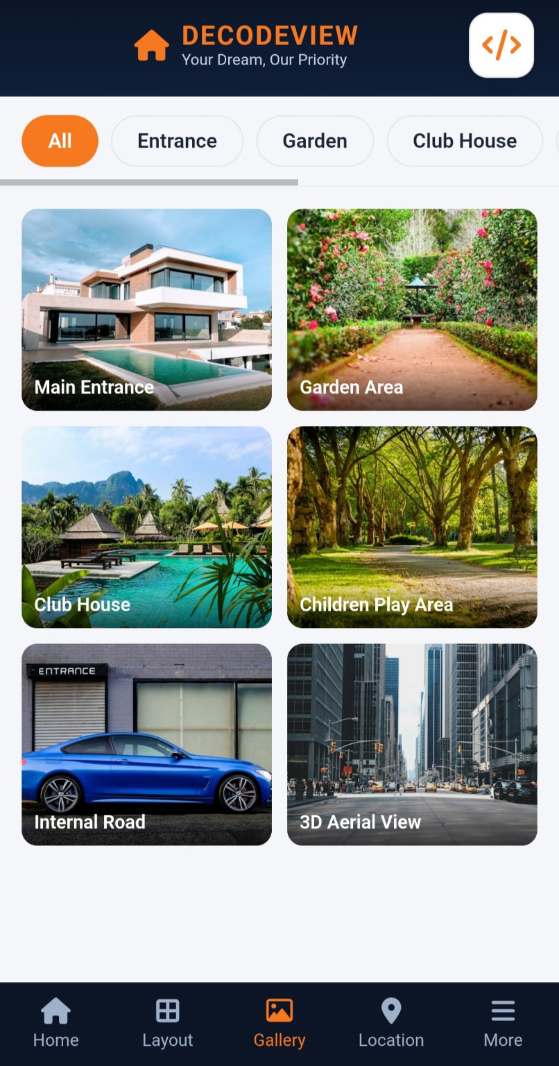 Supplied mobile property gallery UI reference